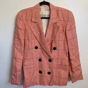 Vintage Escada Linen Houndstooth Double Breasted Blazer Jacket in Red